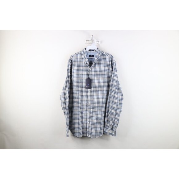 New Ben Sherman Mens Large Stretch Oxford Collared Button Down Shirt Plaid - Picture 1 of 13